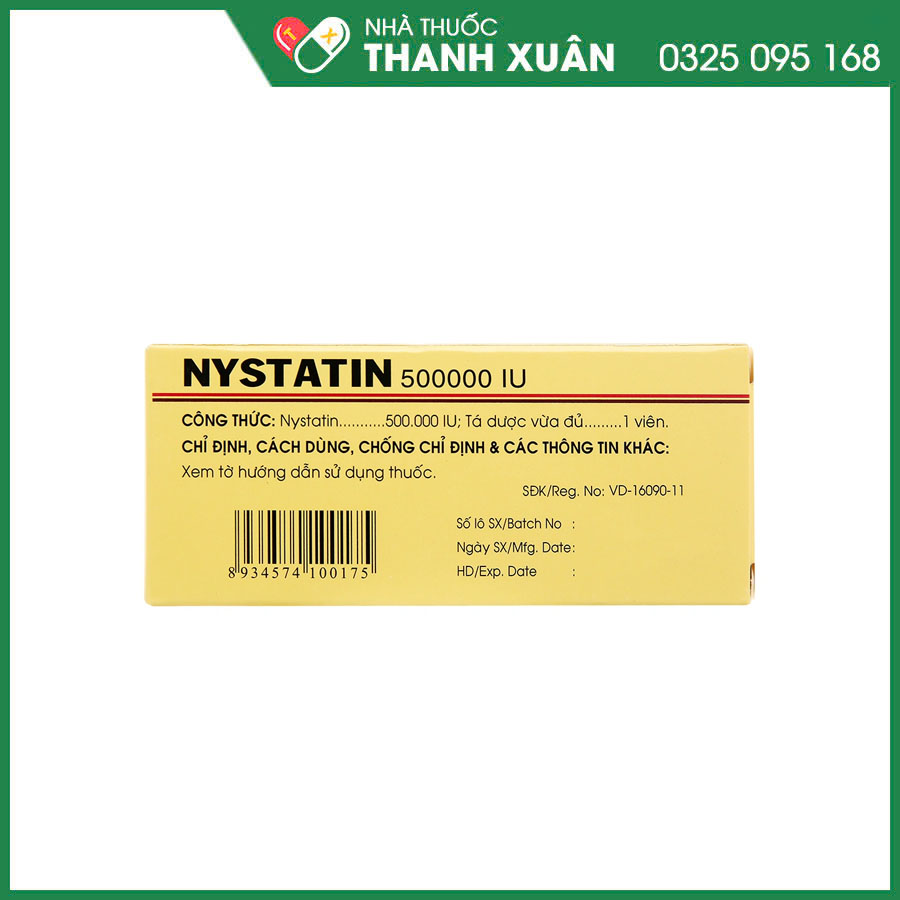 Nystatin 500000 IU thuốc phòng và điều trị bệnh do nấm Candida niêm mạc miệng, hầu thực quản, dạ dày, ruột